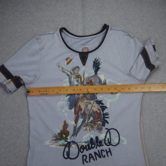 Double D Ranch T Shirt Womens XS Blue End Of Ride Top Cowboy Rodeo Embroidered - Picture 10 of 13
